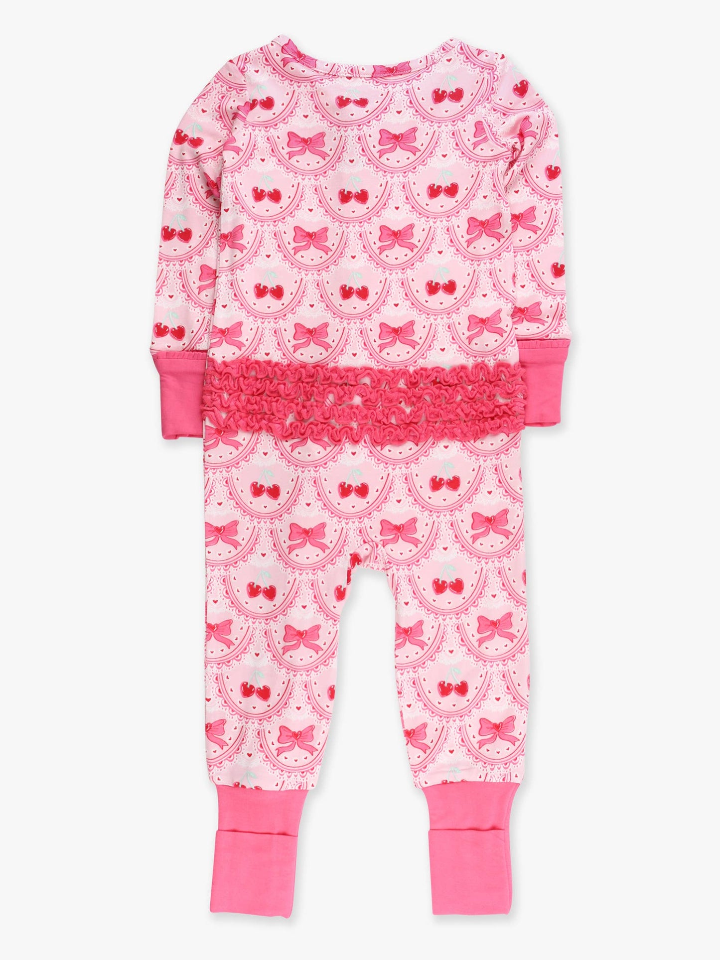 SoftSnooze™ Baby Girls Bamboo Viscose Love You Cherry Much Convertible Ruffle One Piece Footie Pajama