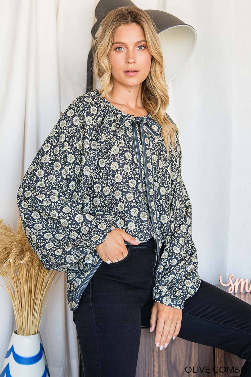 Renea Olive Long Sleeve Top