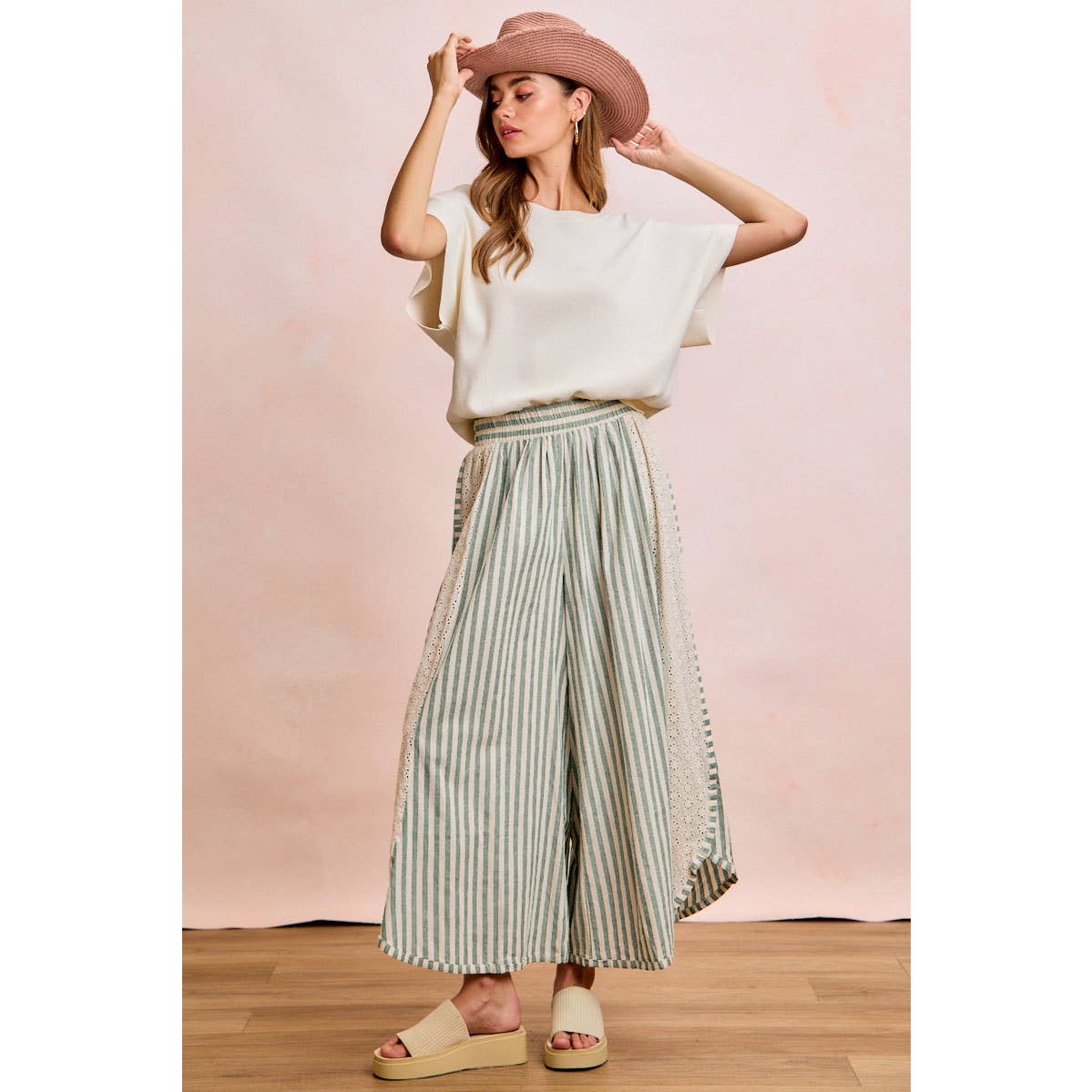 Floral Eyelet Wide Leg Pants