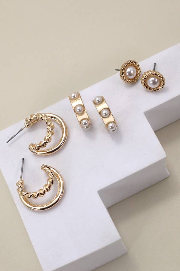 Gold & Pearl Earring Trio