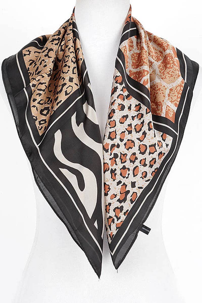 Mixed Animal Print Patchwork Silky Square Scarf