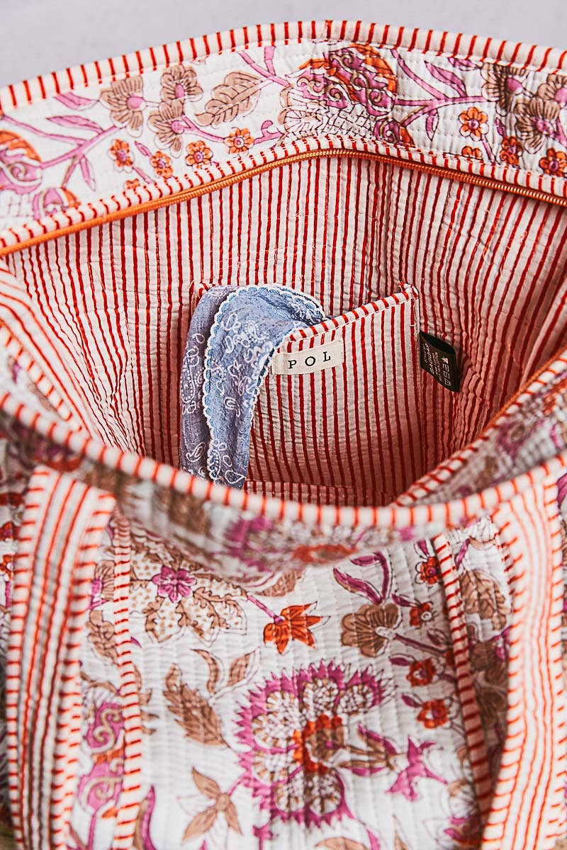 Quilted Striped Ivory Tote Bag