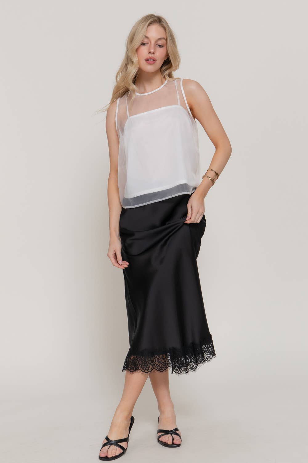 Midnight Organza Blouse with Inner Camisole