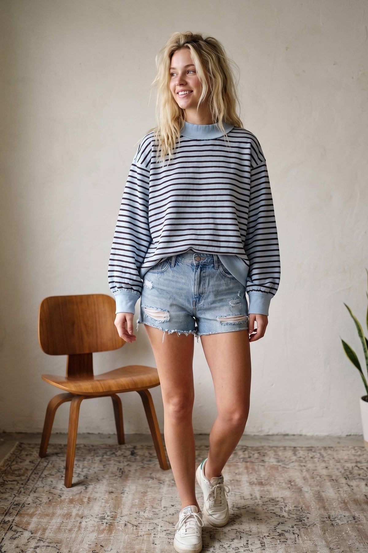 Oversized French Terry Striped Pullover