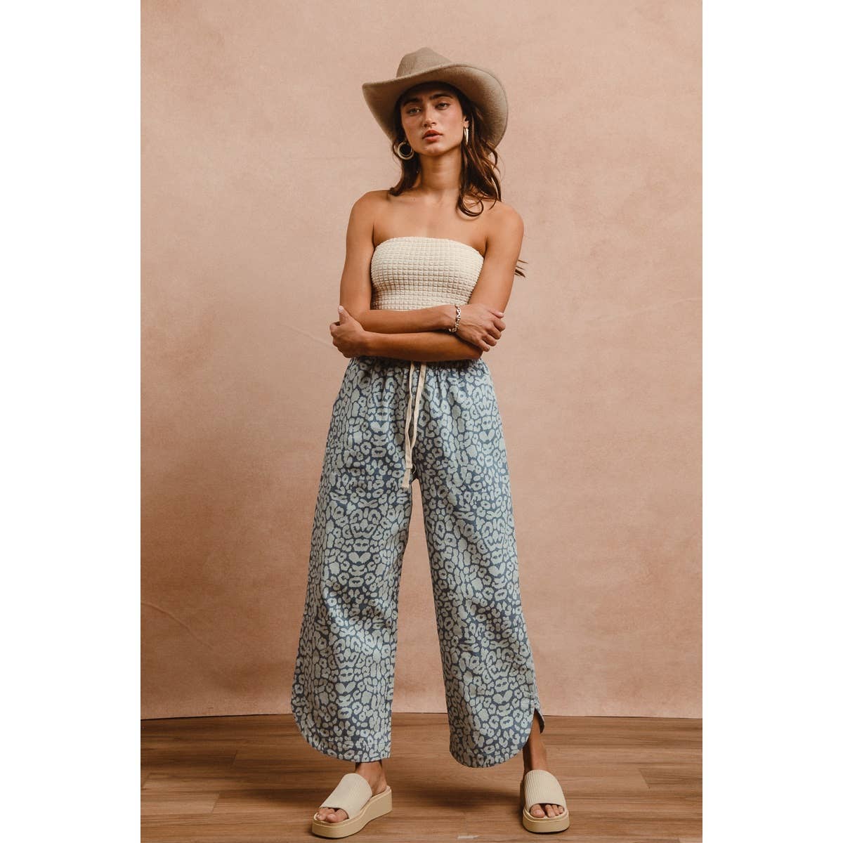Washed Leopard Drawstring Pants