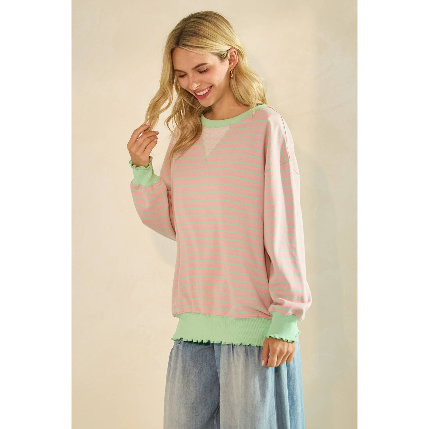 Striped Knit Long Sleeve Top