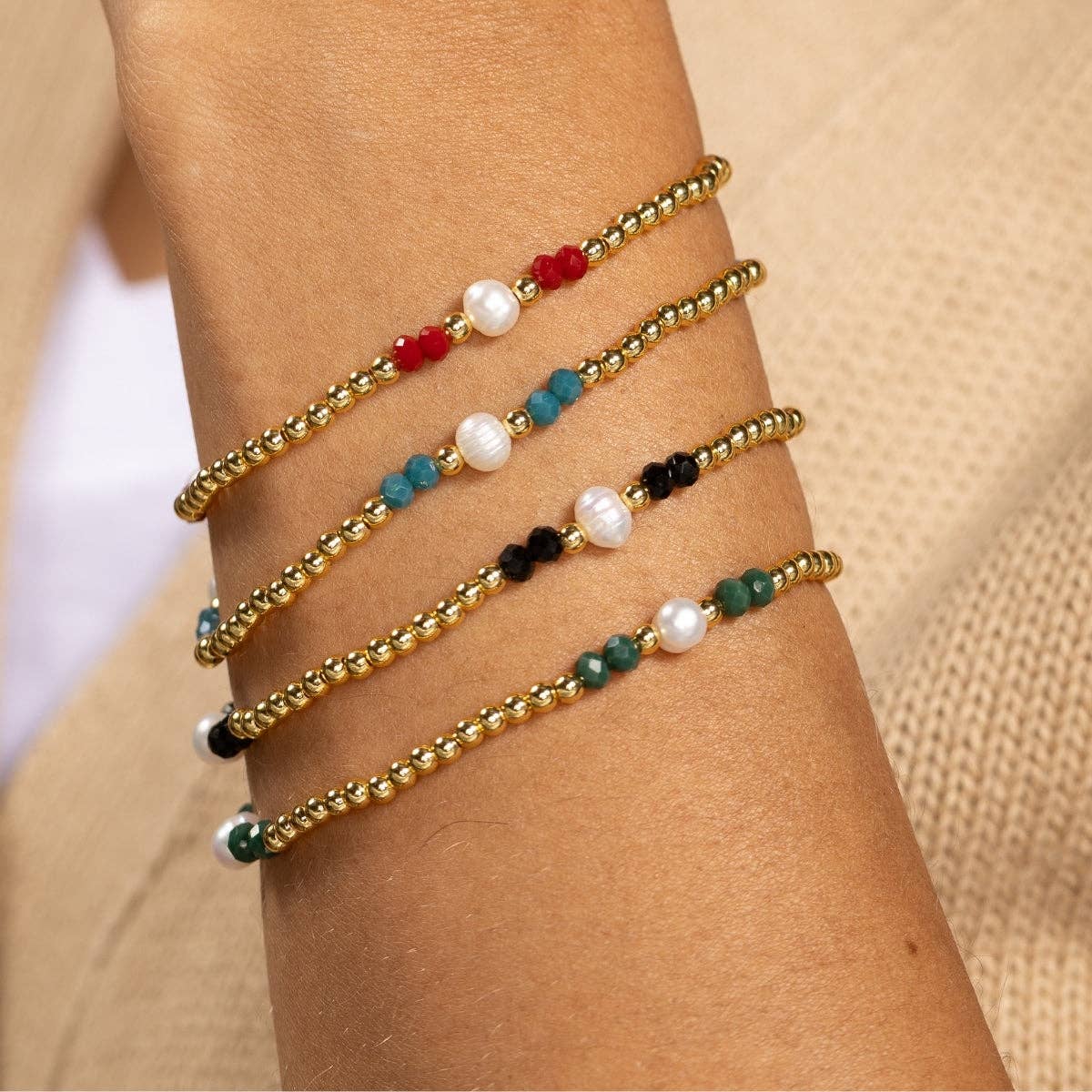 Assorted 3mm Beaded Crystal & Pearl Stretch Bracelets