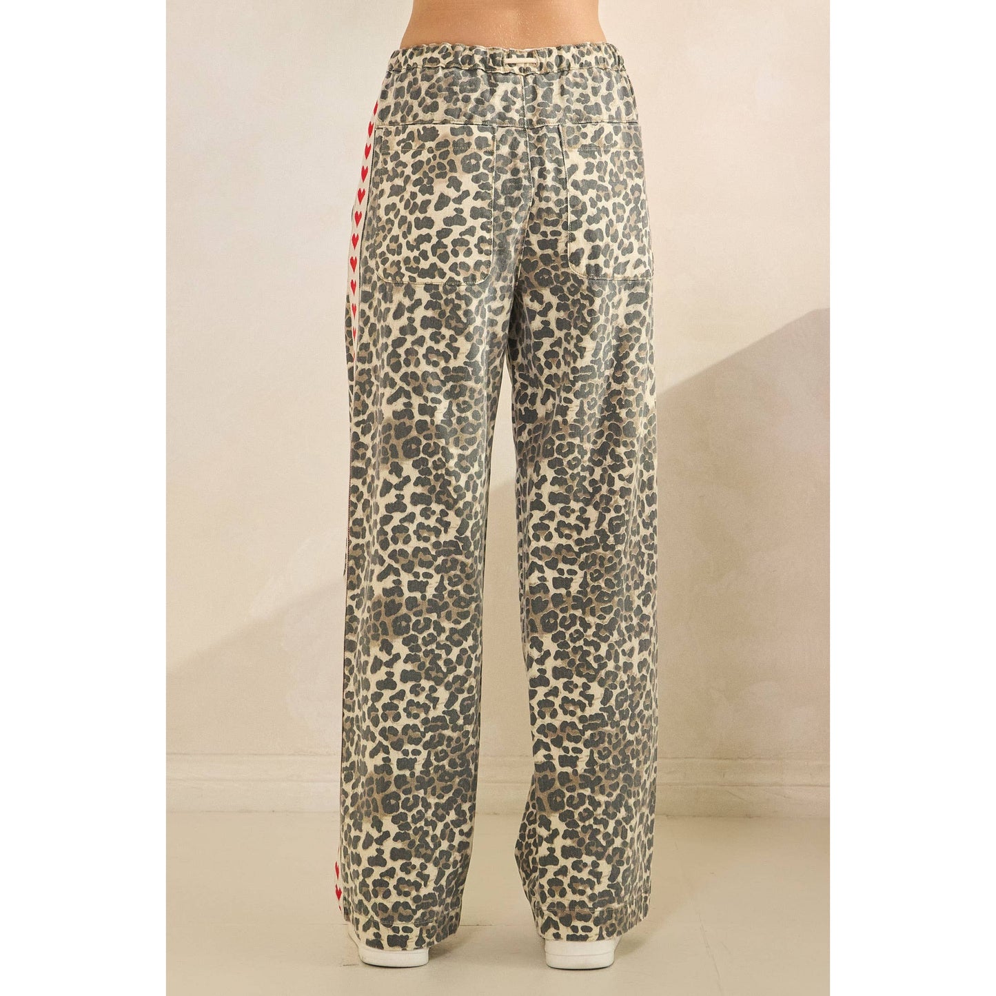 Leopard Printed Striped Wide Legged Pants