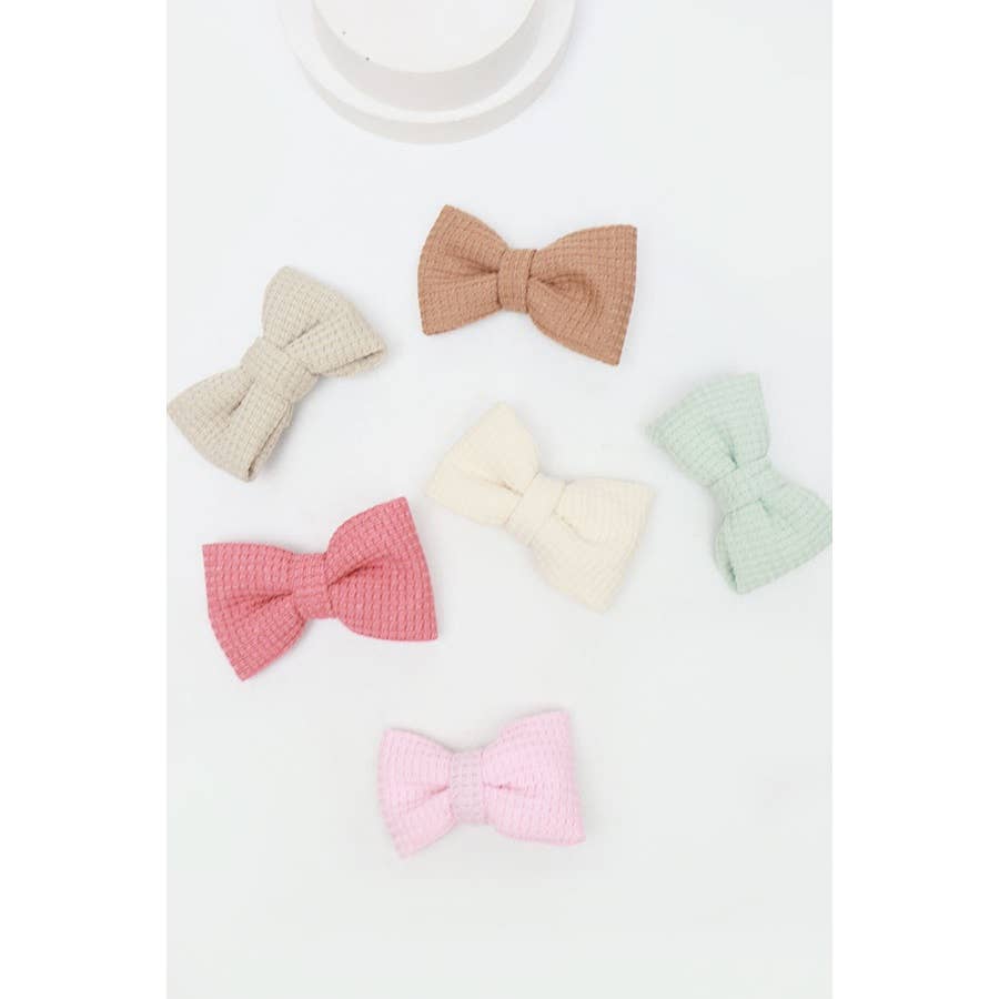 Girls Waffle Texture Bow Clips