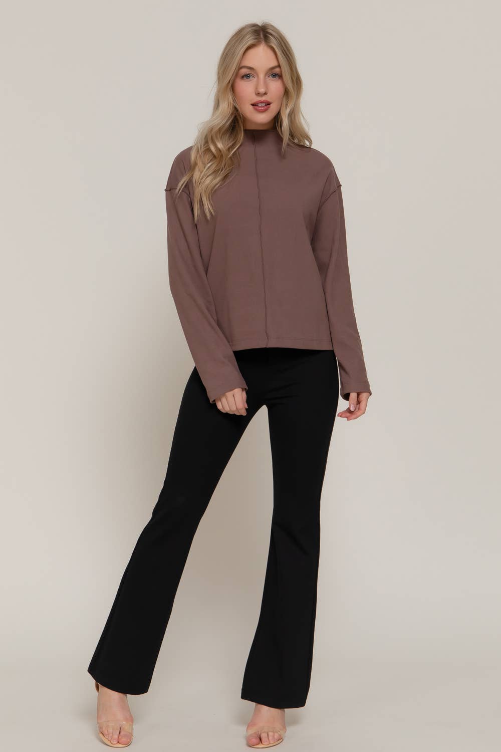 Long Sleeve Overlocked Seams Brushed Rib Top