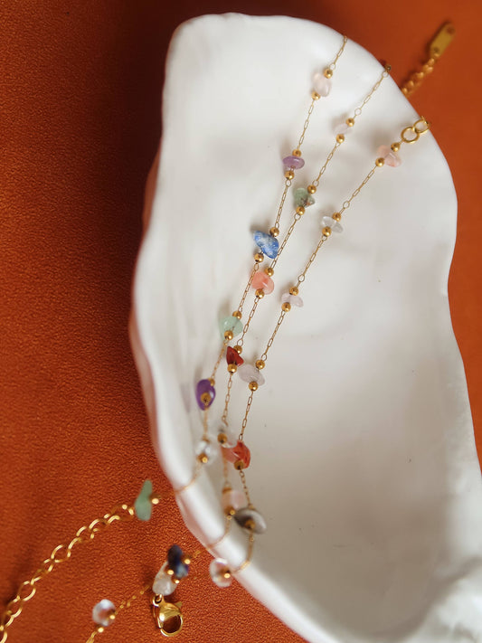 Besse 18K Gold Non-Tarnish Multi Gemstone Necklace, Bracelet