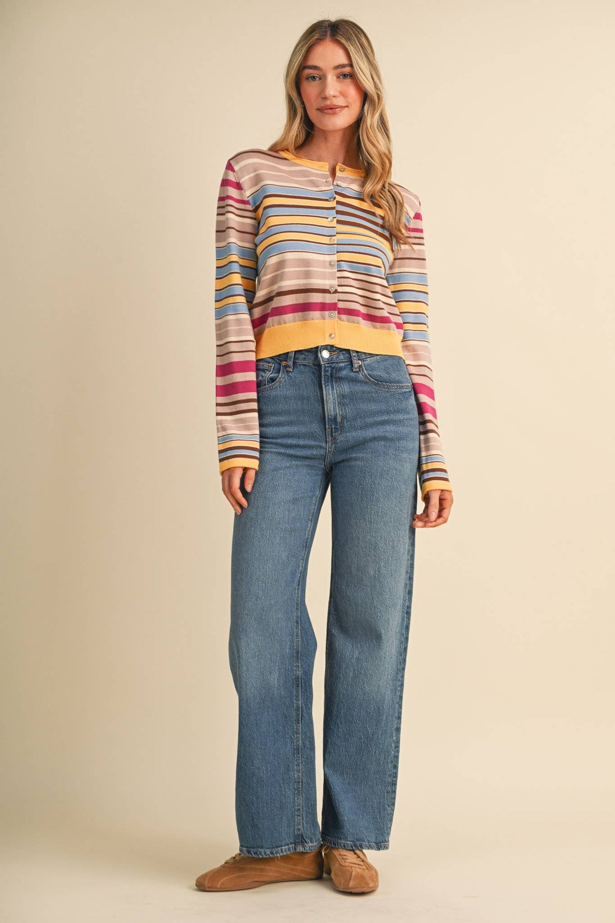 Multi Color Striped Sweater Cardigan