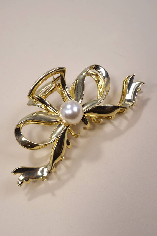 Bow Pearl Studded Hair Claw Clip