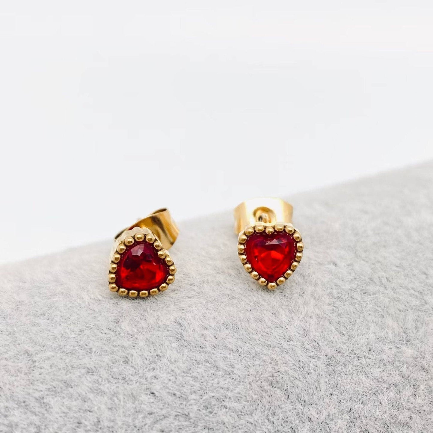 Cubic Zirconia Heart Gold Plated Ear Studs
