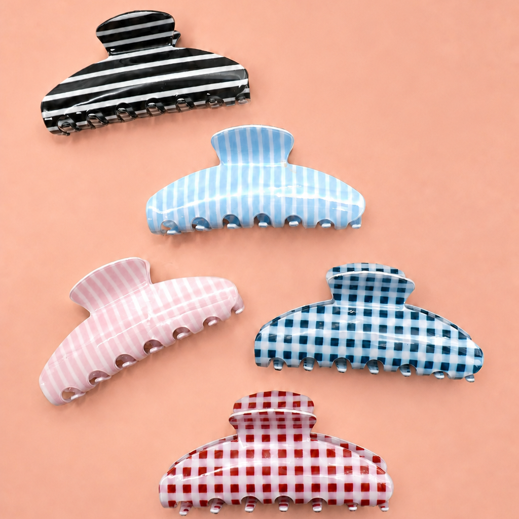 Jumbo Stripe Plaid Claw Clip