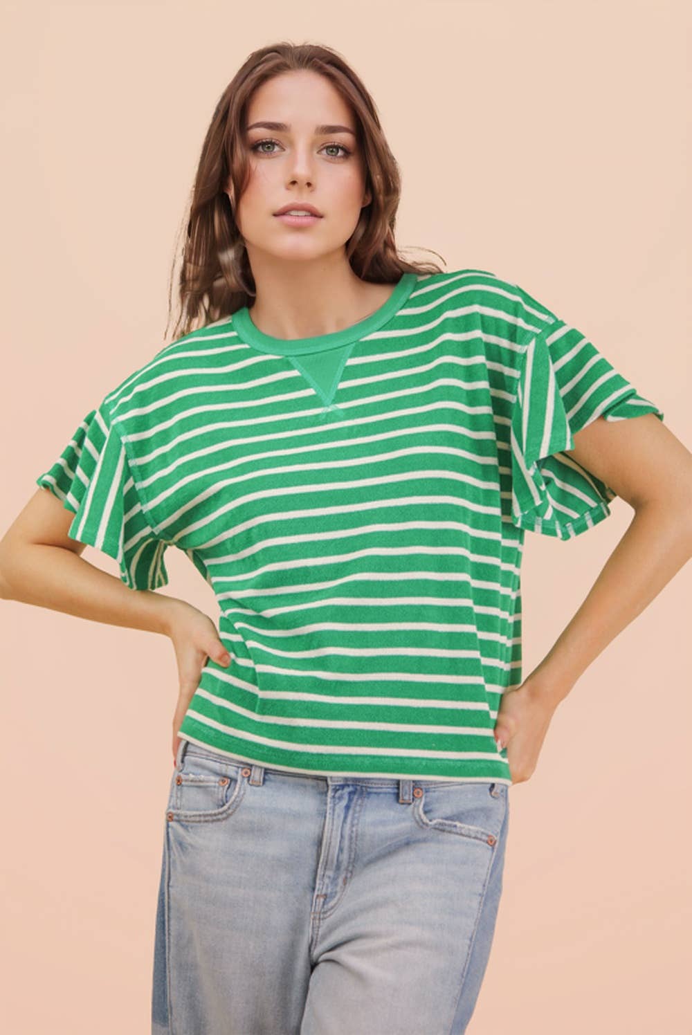Sophia Ruffle Stripe Knit Top