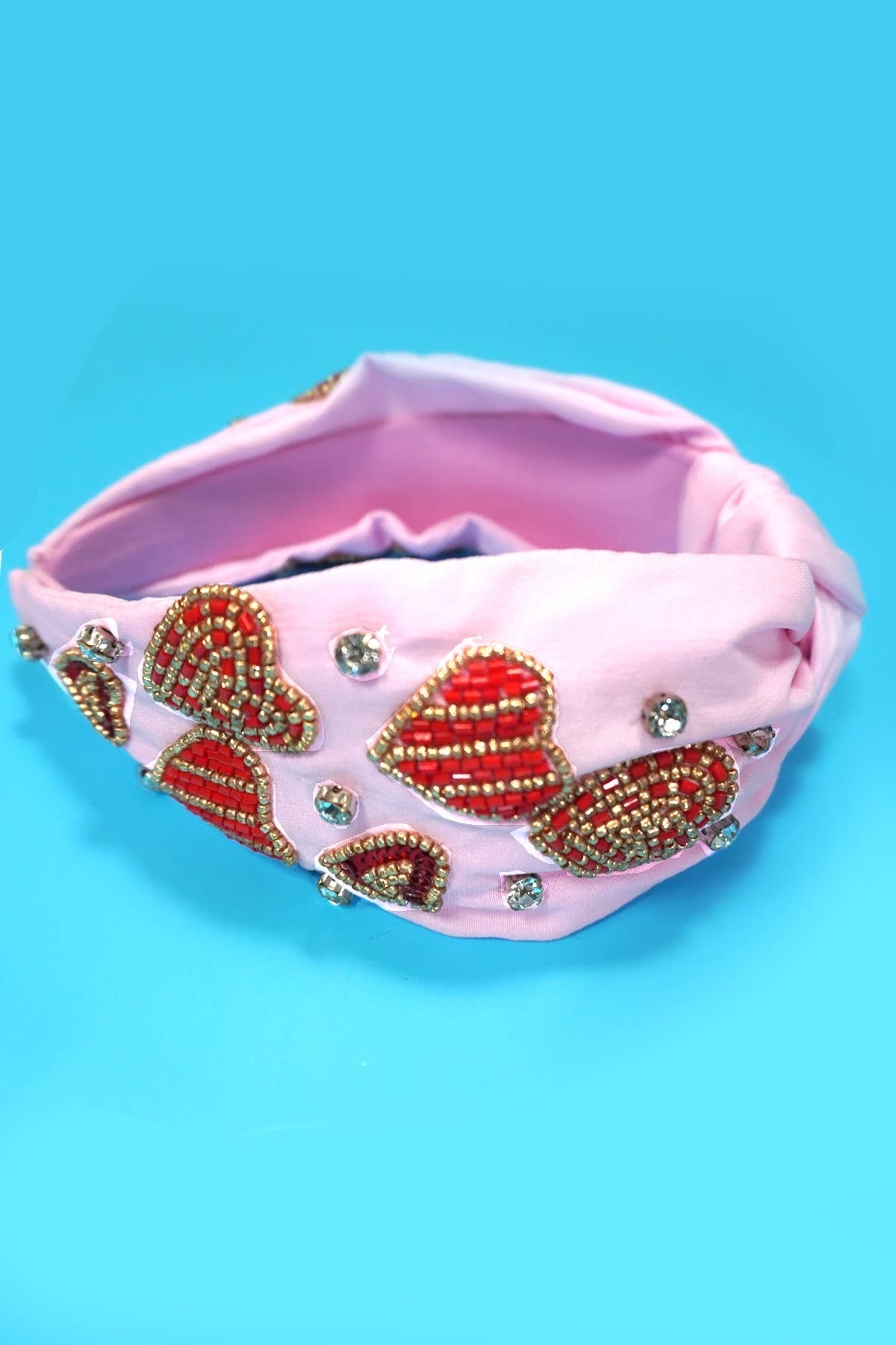 Heart Beaded Pink Headband