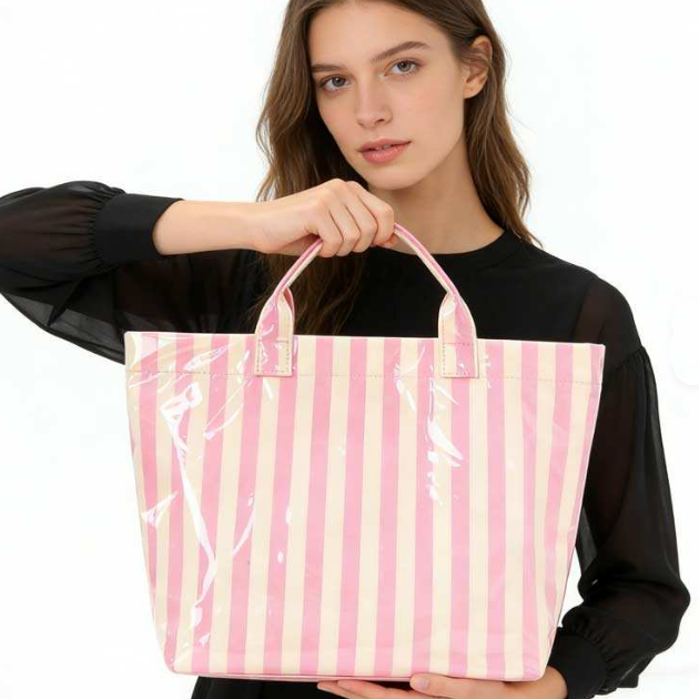 Striped Vinyl Tote Bag