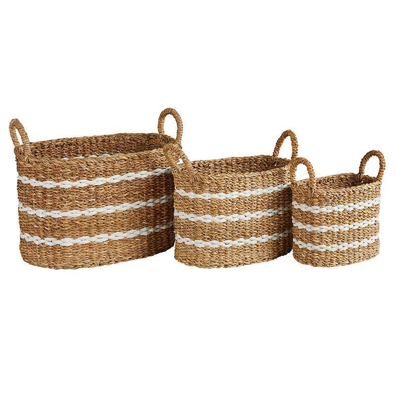 Oval Basket With White Stripes