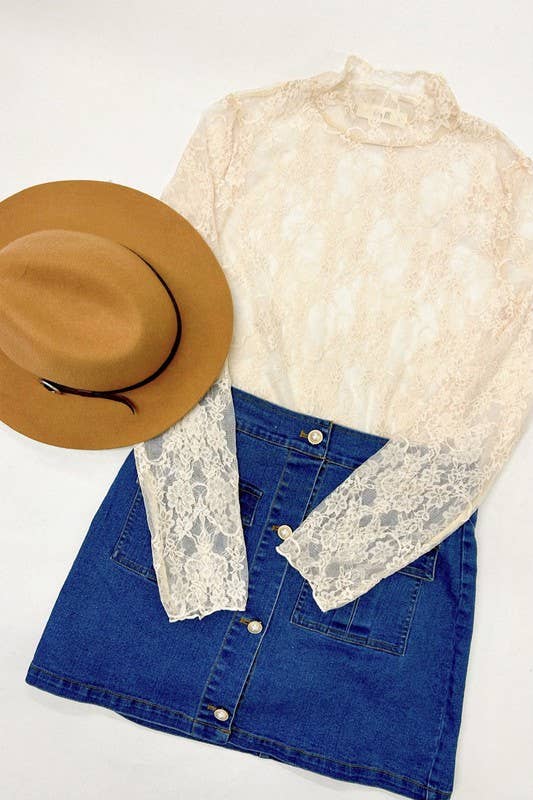 Floral Lace Long Sleeve Mesh Top