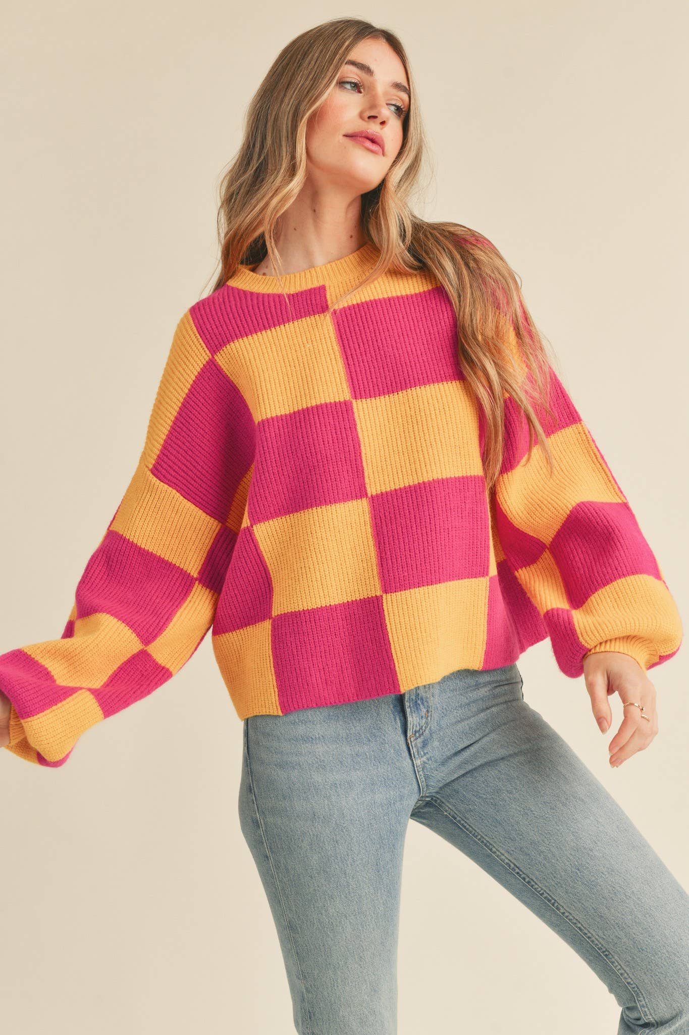 Pink & Yellow Checker Sweater