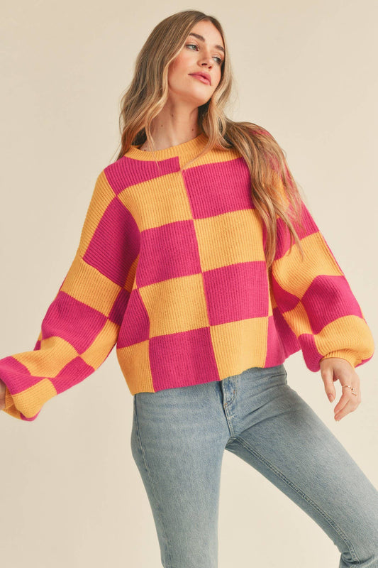 Pink & Yellow Checker Sweater