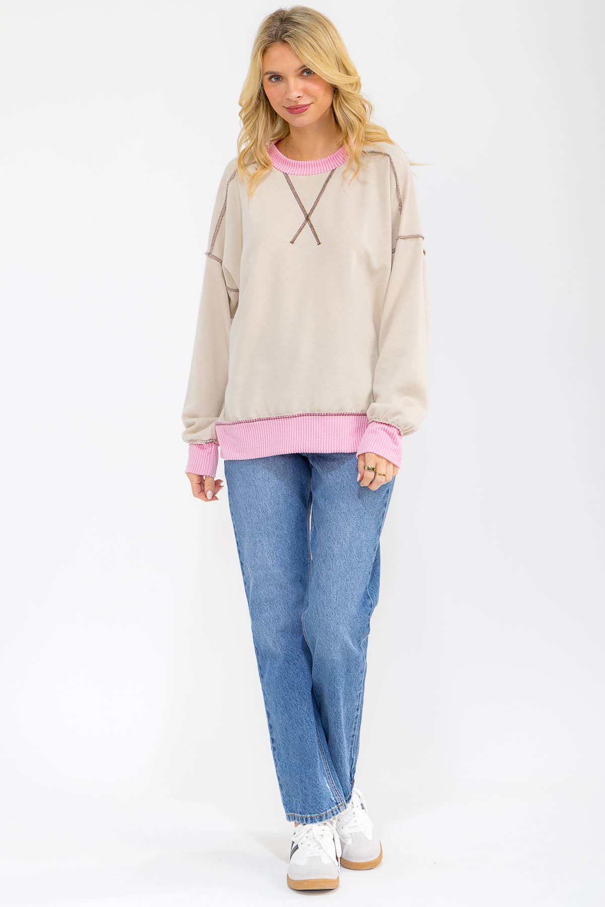 Contrast Trim Exposed Seam Sweatshirt