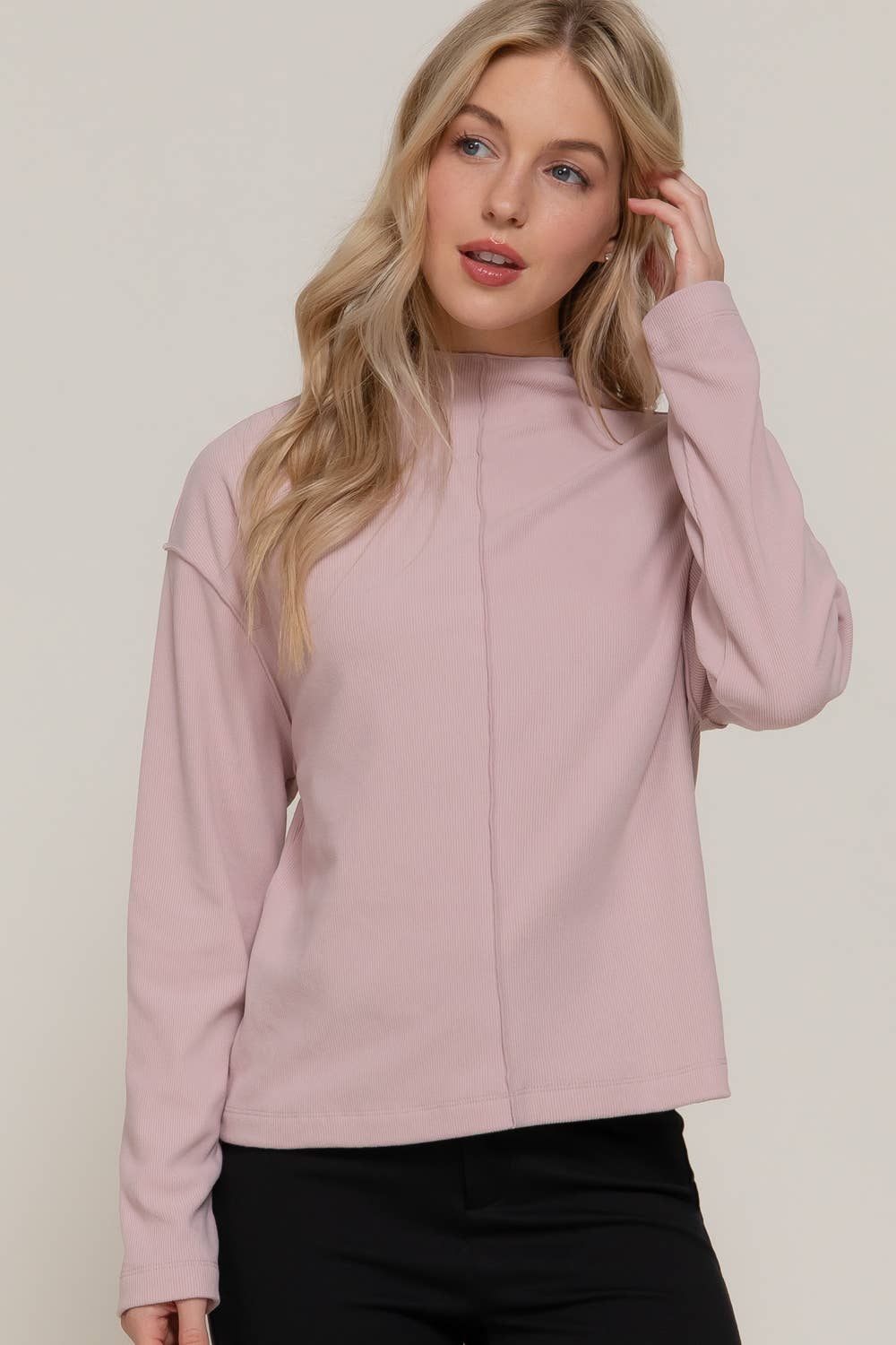 Long Sleeve Overlocked Seams Brushed Rib Top