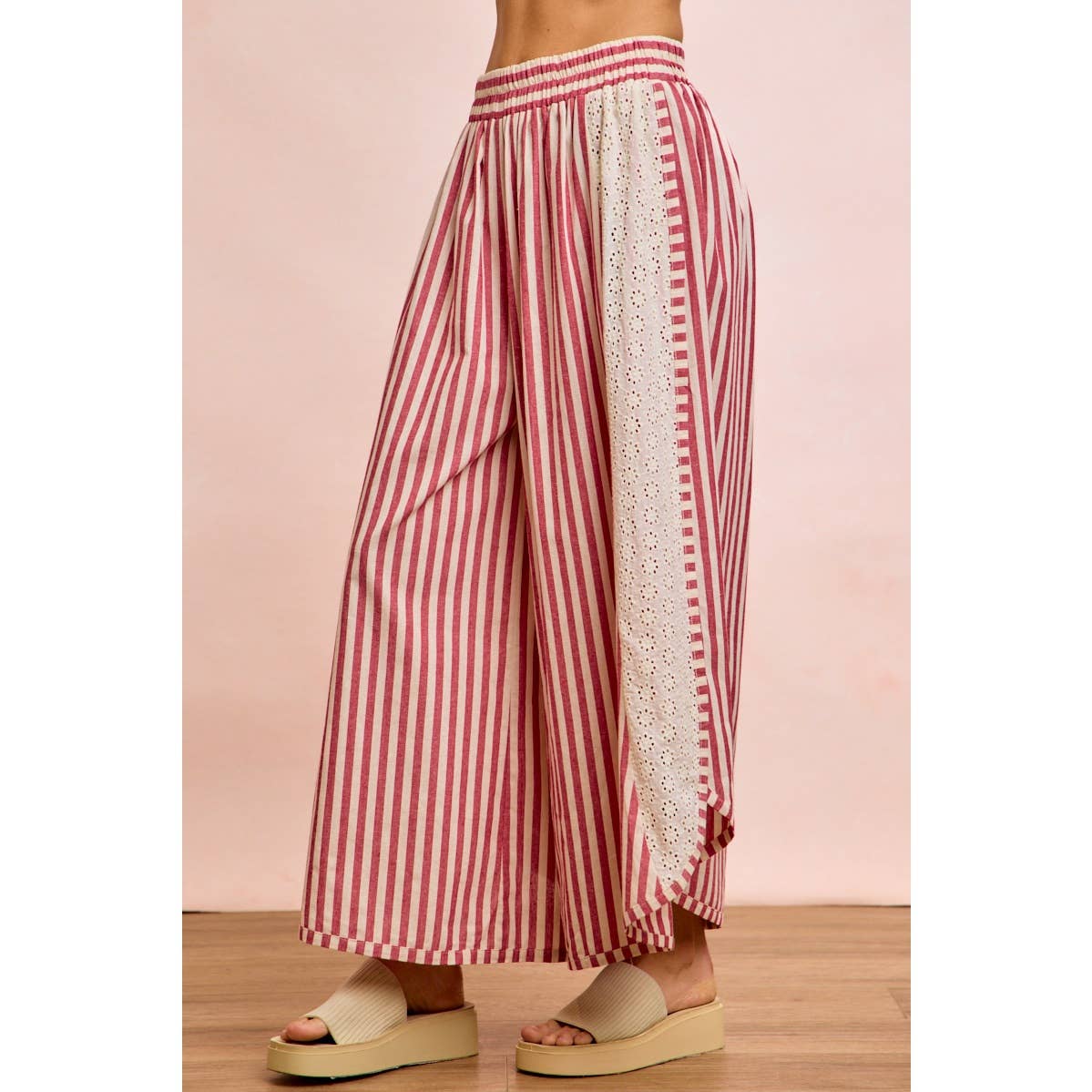 Floral Eyelet Wide Leg Pants