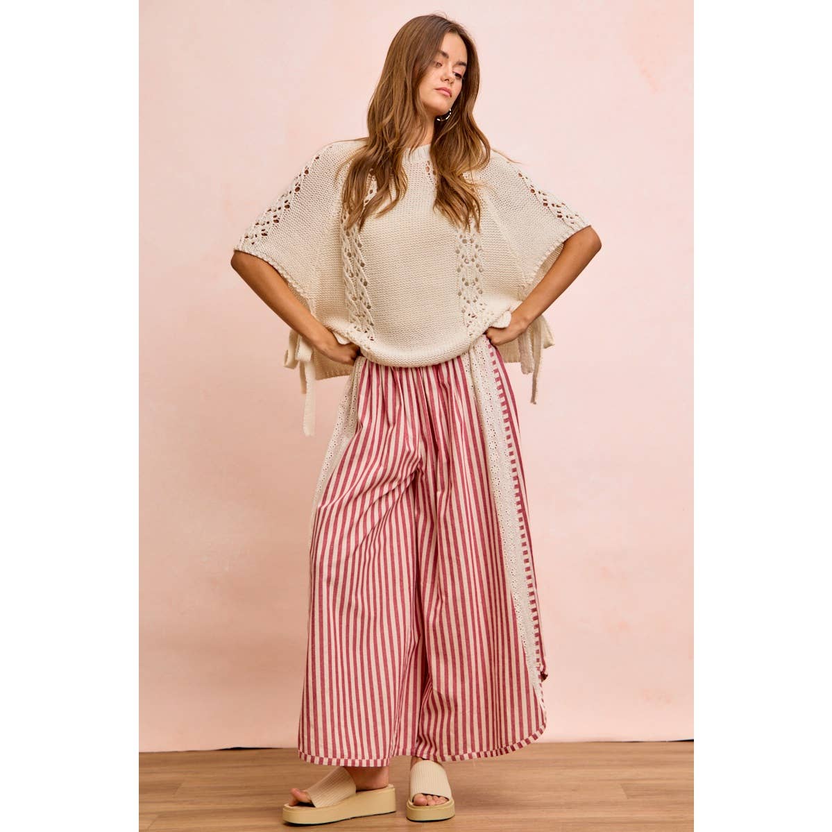Floral Eyelet Wide Leg Pants