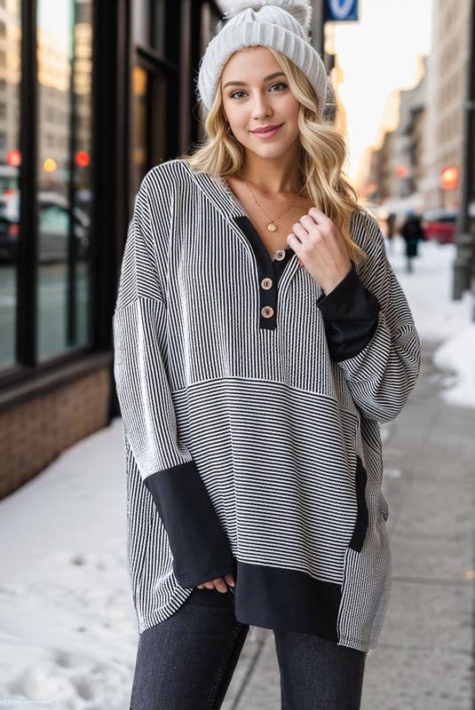 Black & White Stripe Hoodie
