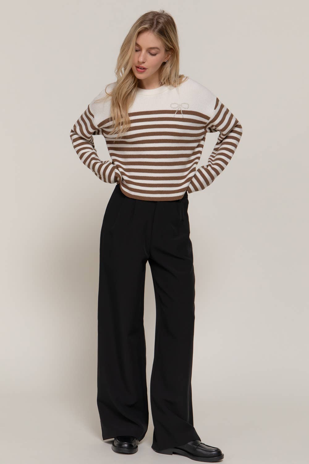 Pearl Bow Striped Sweater