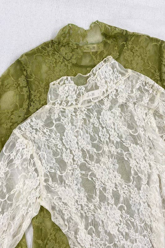 Floral Lace Long Sleeve Mesh Top