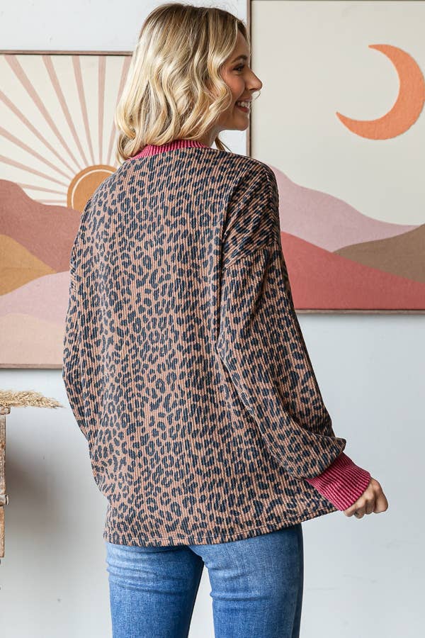Ribbed Animal Print Long Sleeve Top