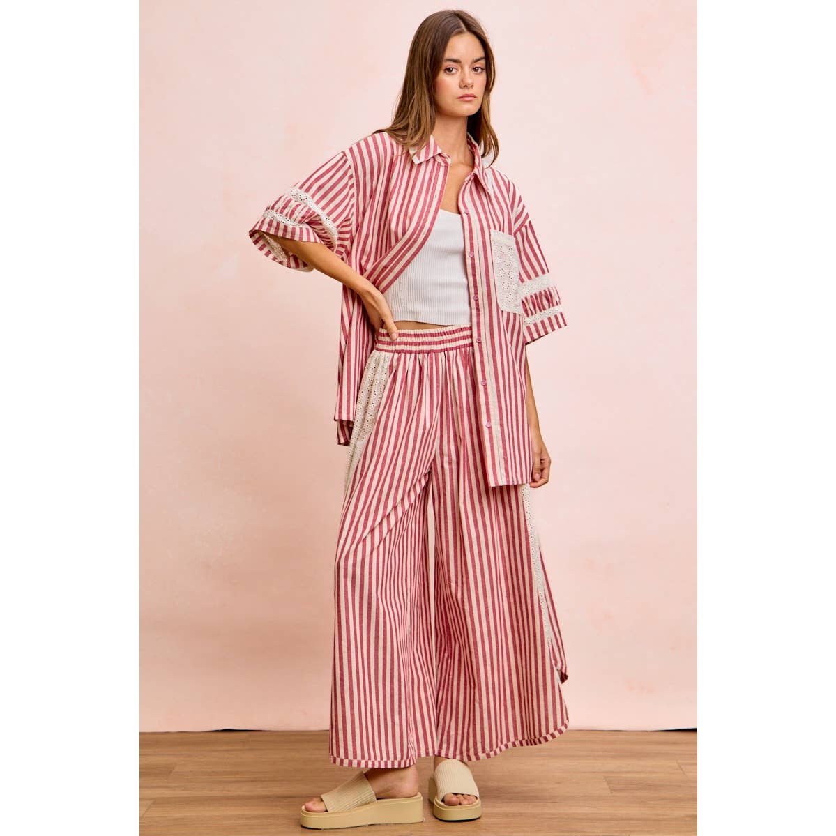 Floral Eyelet Wide Leg Pants