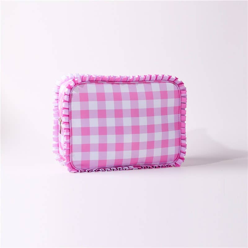 Gingham Ruffle Cosmetic Bag