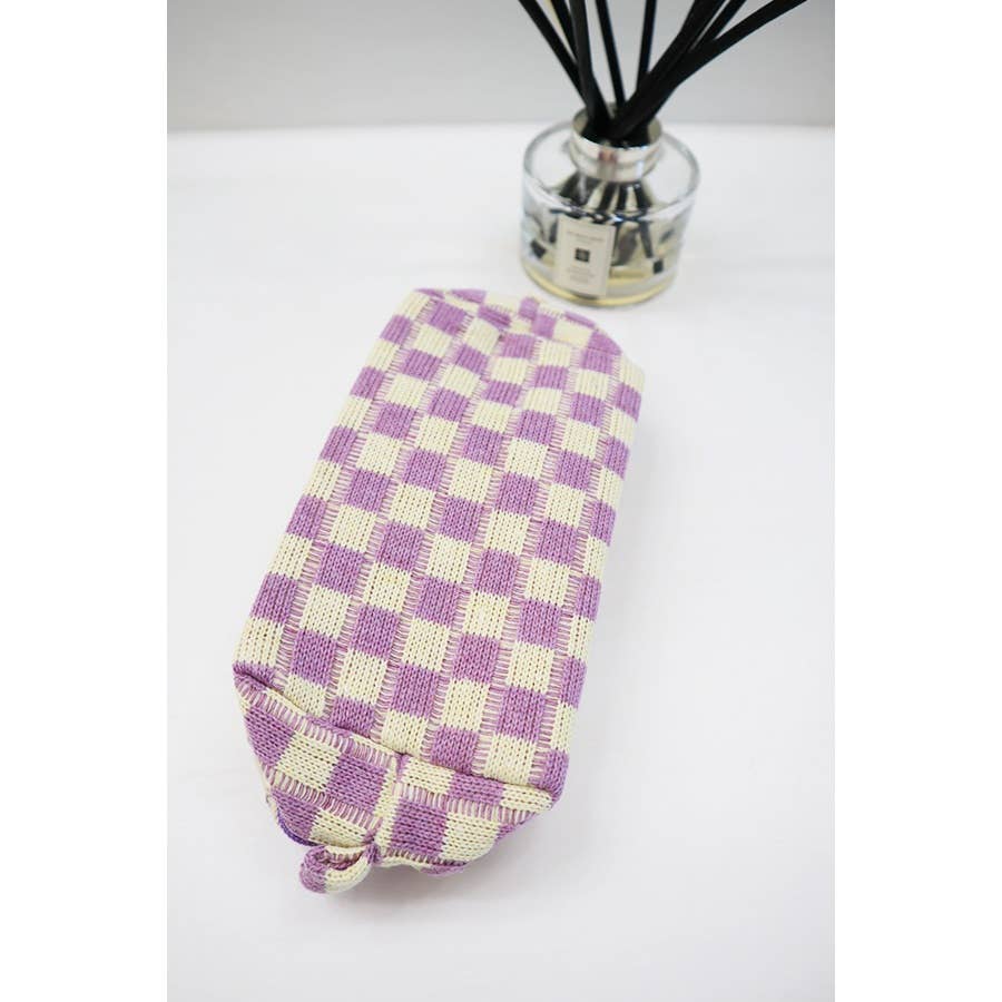 Checkered Knitted Cosmetic Bag