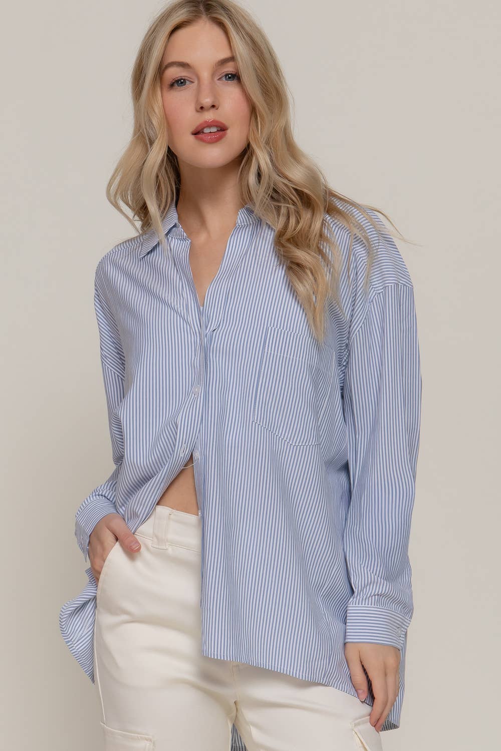Oversized Striped Button Up Shirt