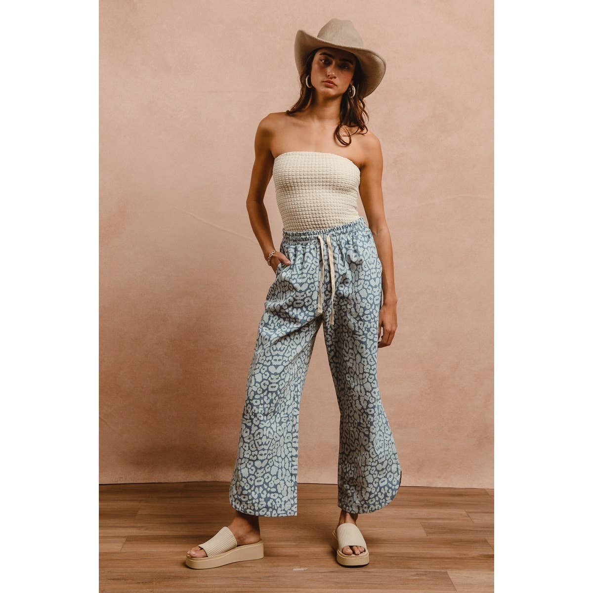 Washed Leopard Drawstring Pants