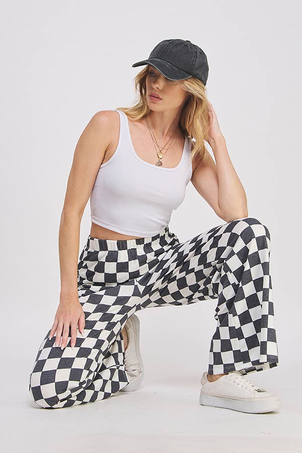 High Waist Checker Board Pants