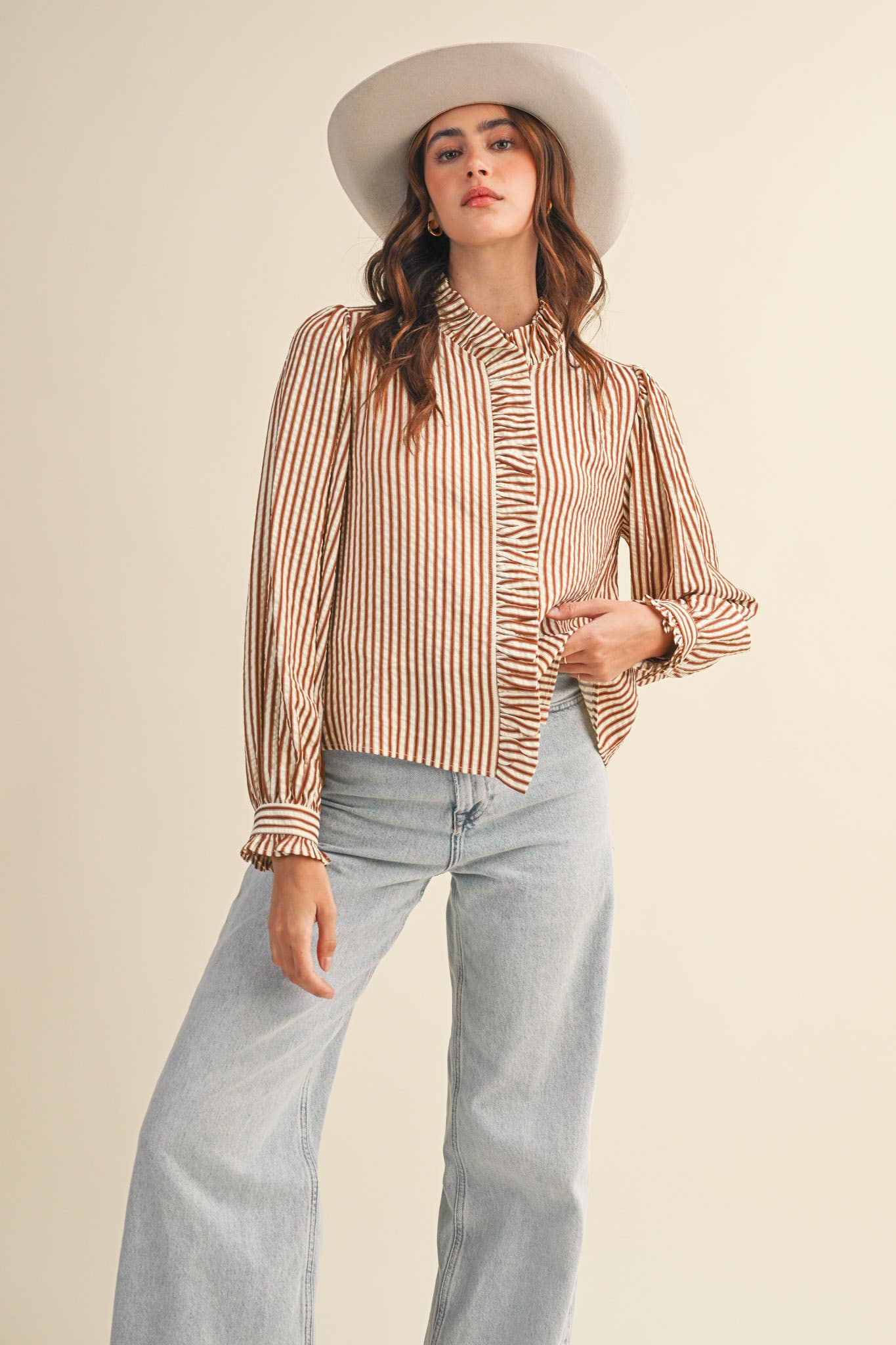 Ruffle Striped Long Sleeve Top