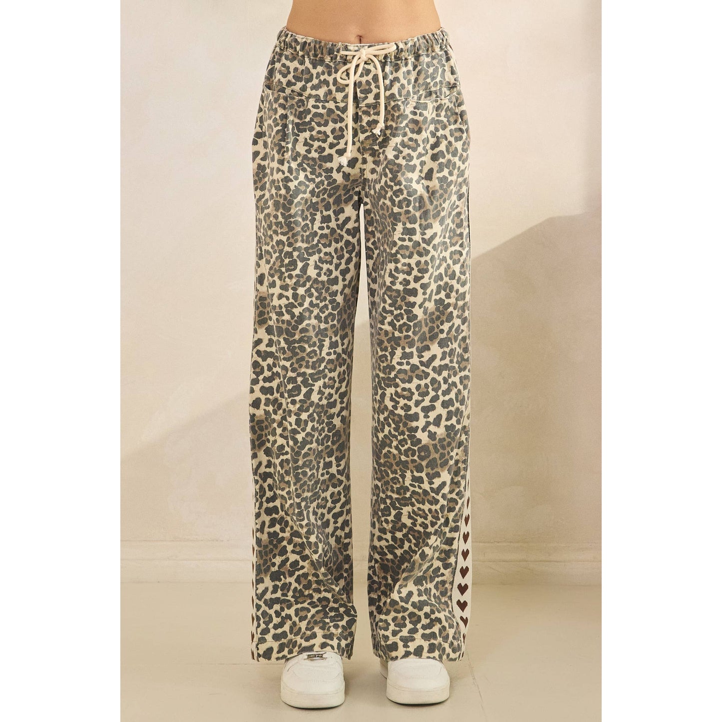 Leopard Printed Striped Wide Legged Pants