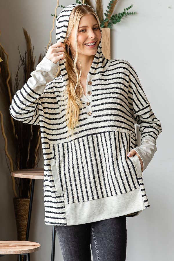 Cream & Black Stripe Hoodie