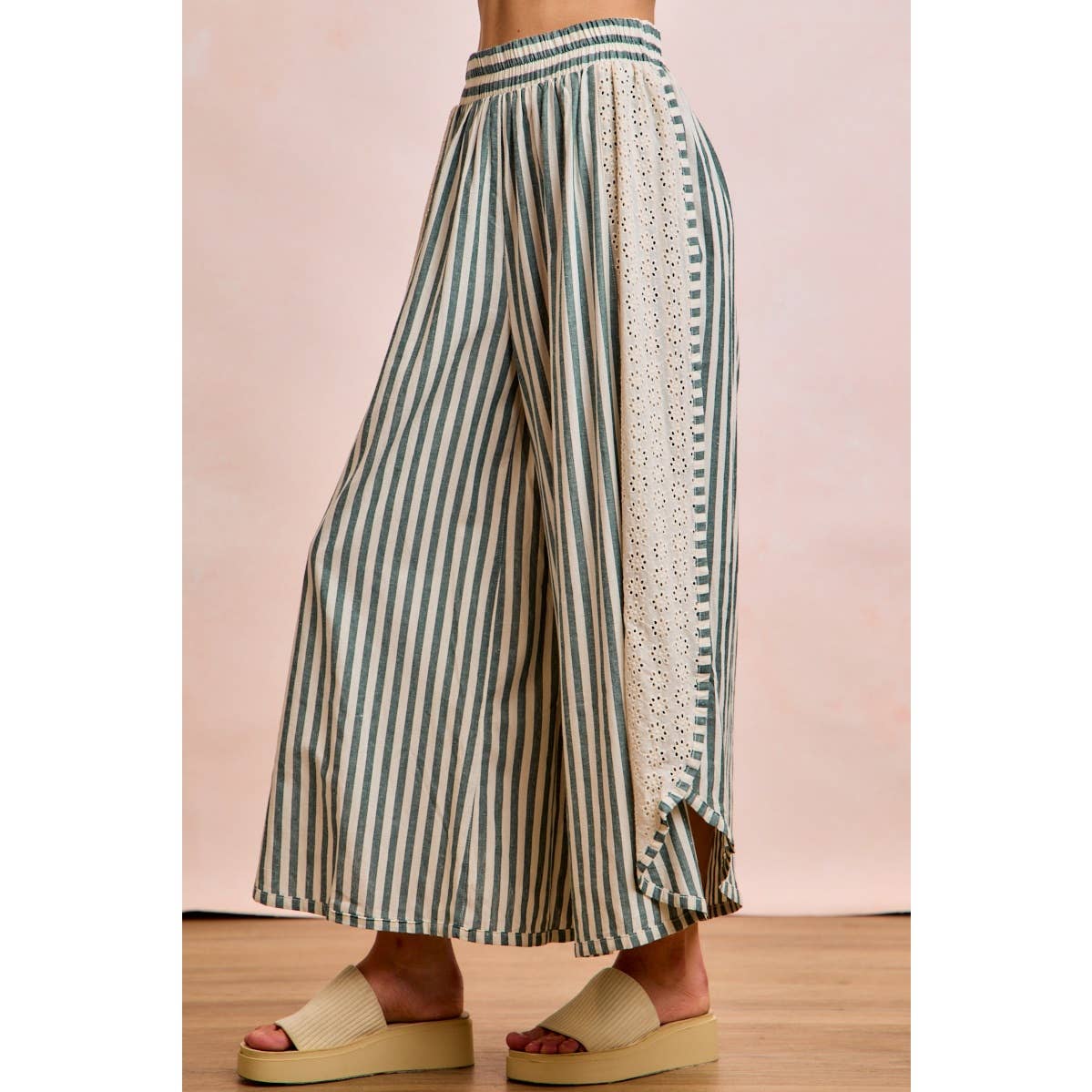 Floral Eyelet Wide Leg Pants