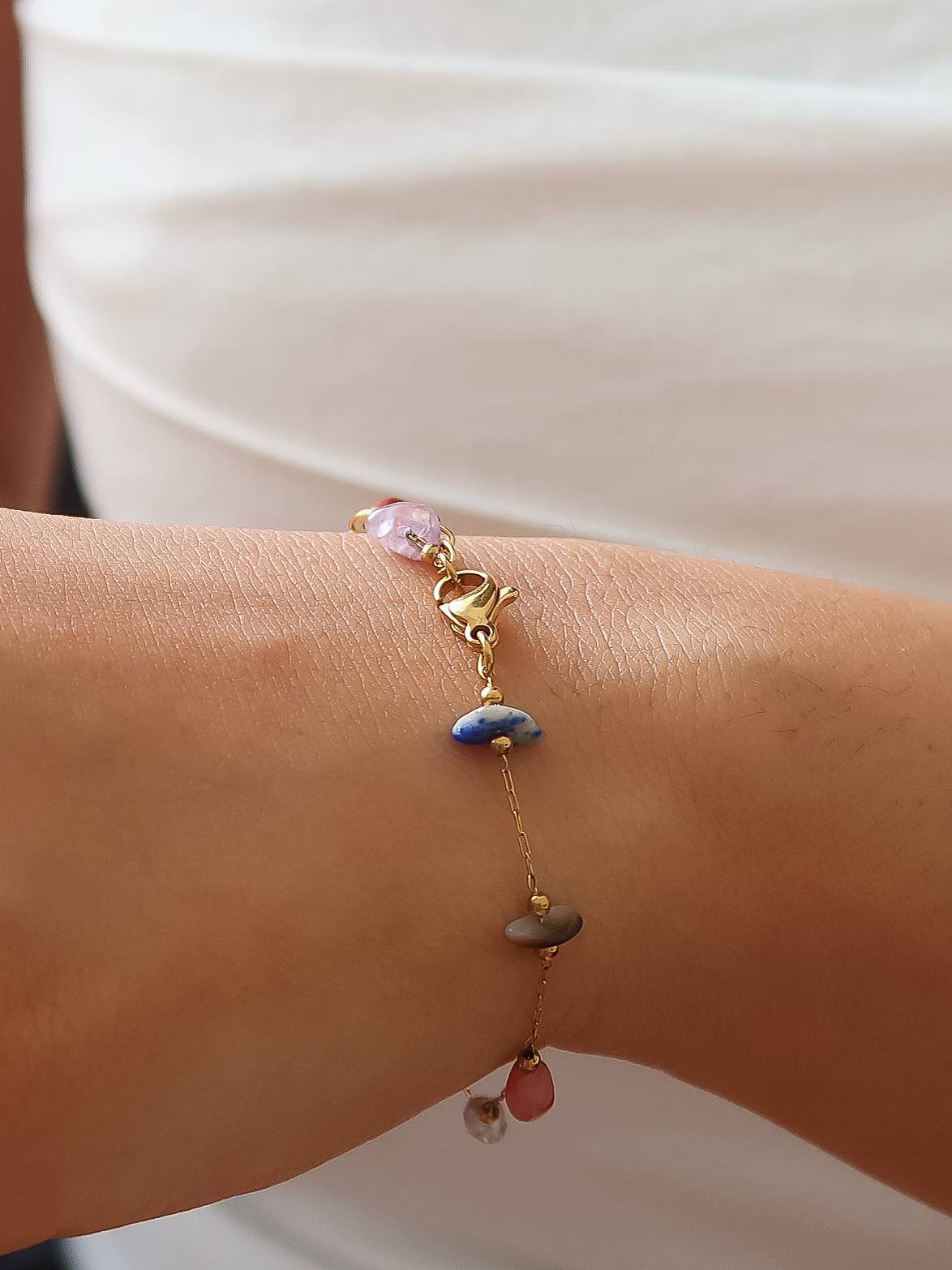 Besse 18K Gold Non-Tarnish Multi Gemstone Necklace, Bracelet
