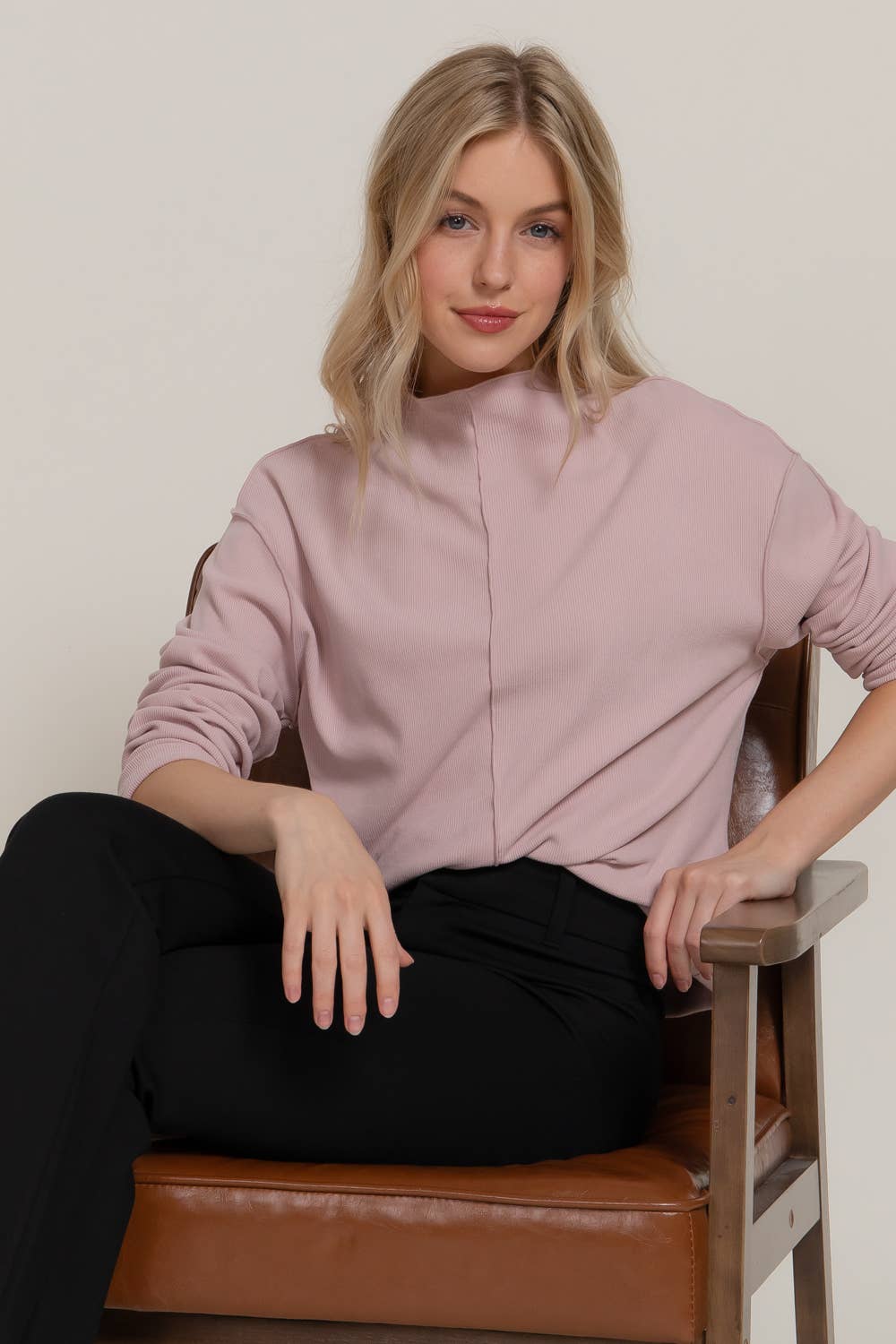 Long Sleeve Overlocked Seams Brushed Rib Top