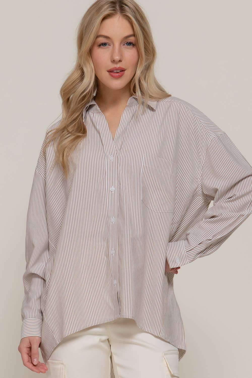 Oversized Striped Button Up Shirt
