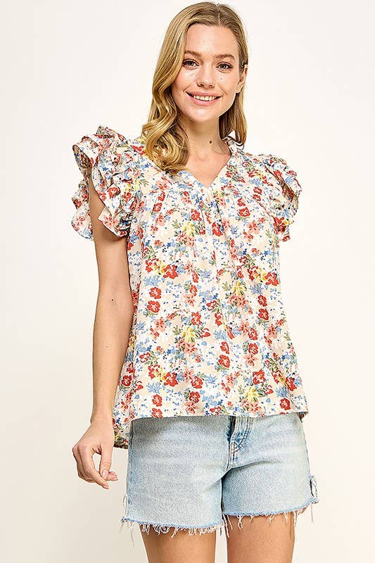 Floral Ruffle Sleeves Top
