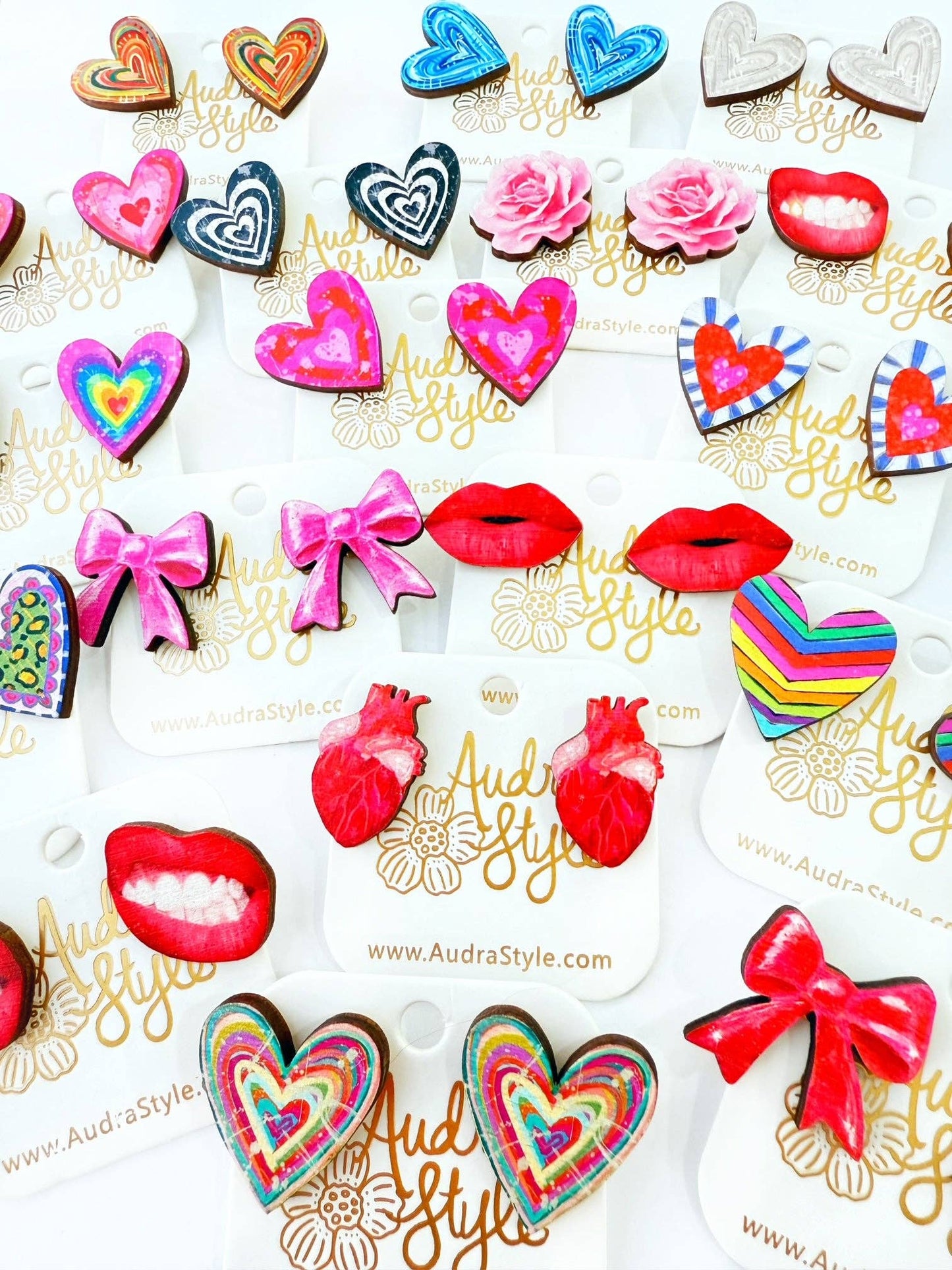 Heart Stud Earrings - Pink Bow