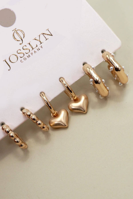 Heart Charm Hoop Earring Set